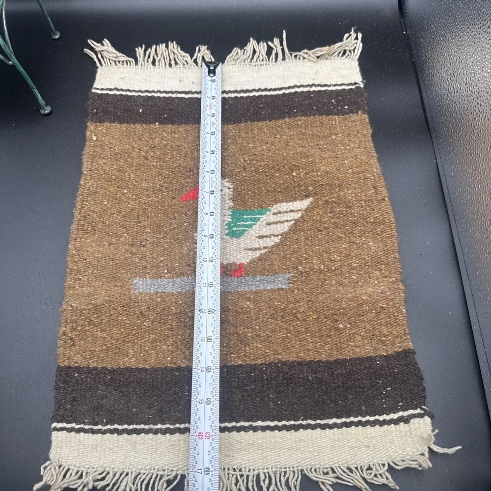 Vintage Southwestern or Mexican Textile Small Rug Wall Tapestry w Bird on Branch